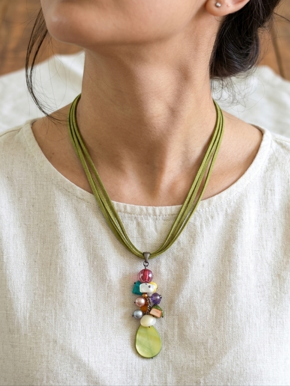 Boho Beaded Multi-Strand Leather Necklace